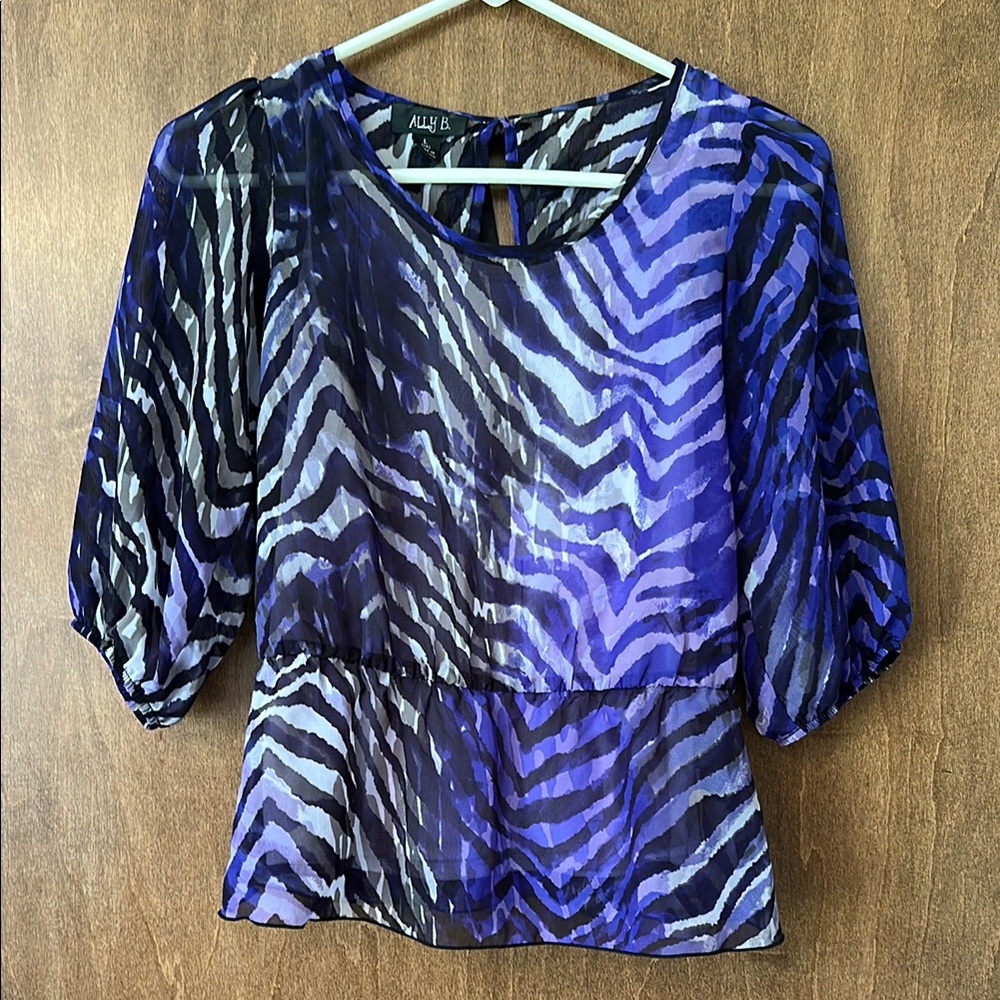Ally B Girls Purple Zebra Print Sheer Blouse